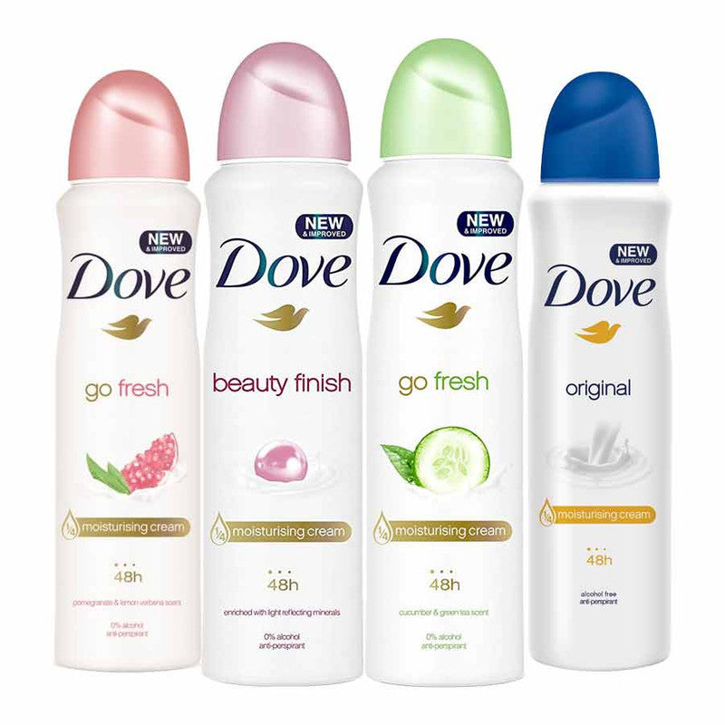 Shop Dove Go Fresh Pomegranate, Beauty Finish, Go Fresh Cucumber, Original Pack of 4 Deodorant Sprays For Women