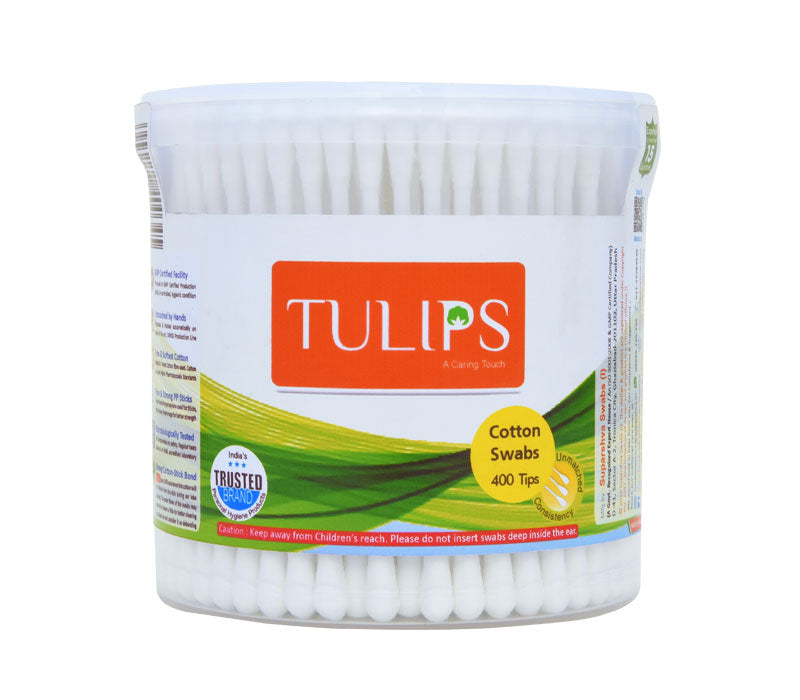 Tulips Cotton Buds 400 Tips/200 Stems in a Round Jar