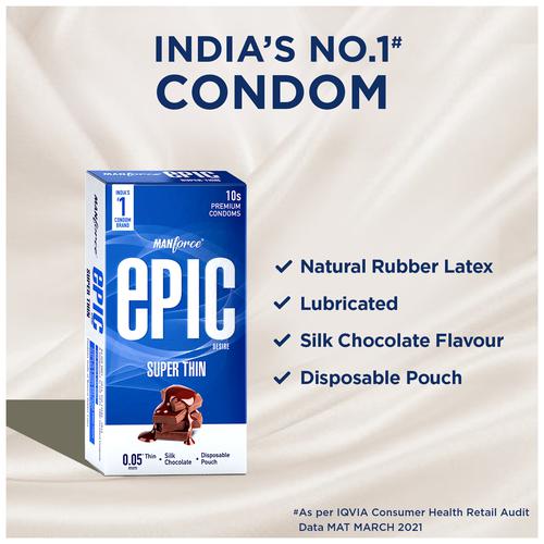 MANFORCE Epic Desire Super Thin Silk Chocolate Flavoured Premium Condoms with Disposable Pouch Condom (10 Sheets)