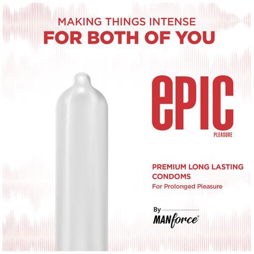 MANFORCE Epic Pleasure Long Lasting Super Thin Raspberry Flavoured Premium Condoms with Disposable Pouch Condom (10 Sheets)