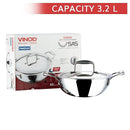 Vinod Platinum Stainless Steel Triply Kadai With Lid - 24 cm 3.2 Litres