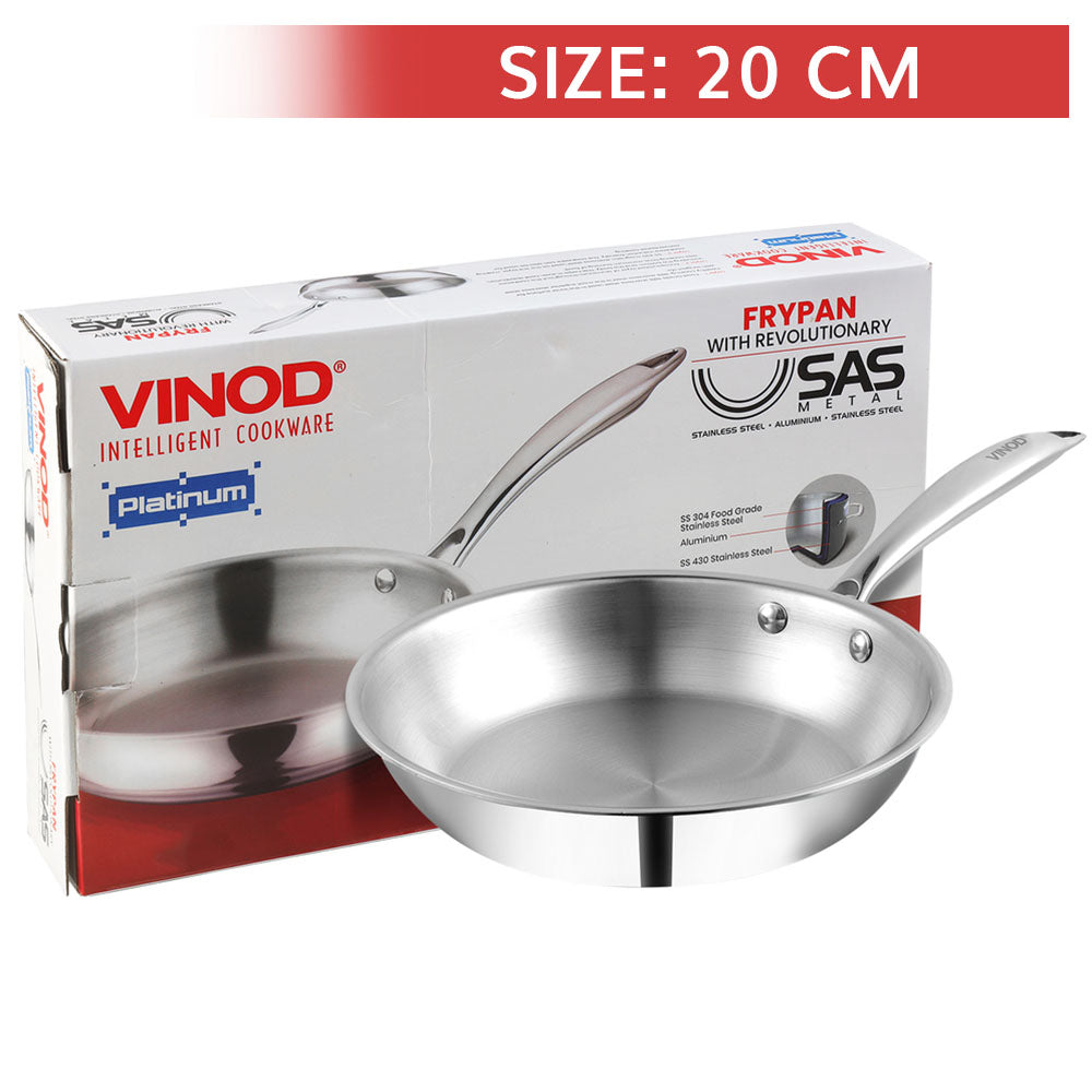 Vinod Platinum Stainless Steel Triply Fry Pan 20 cm