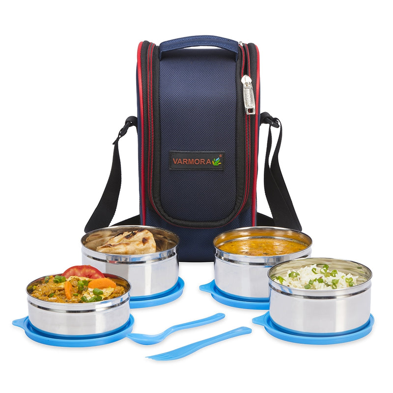 Varmora Stainless Steel Mini Xclusive Lunch Box - Blue 4 Container