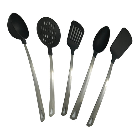 Indigo Metalware Nylon + Steel Serving Spoons Set - Black 5 Piece