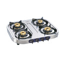 Glen Stainless Steel LPG Stove 1044 Brass Burner - Silver 4 Burner