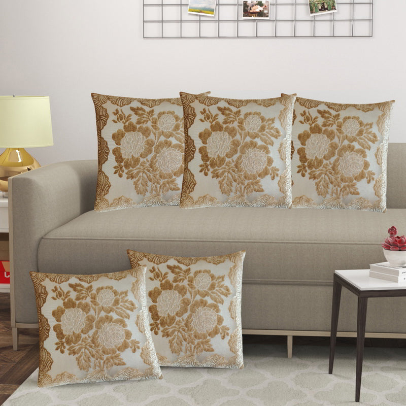 MHF Velvet Polyester Florance Cushion Cover - Mustard 5 Units