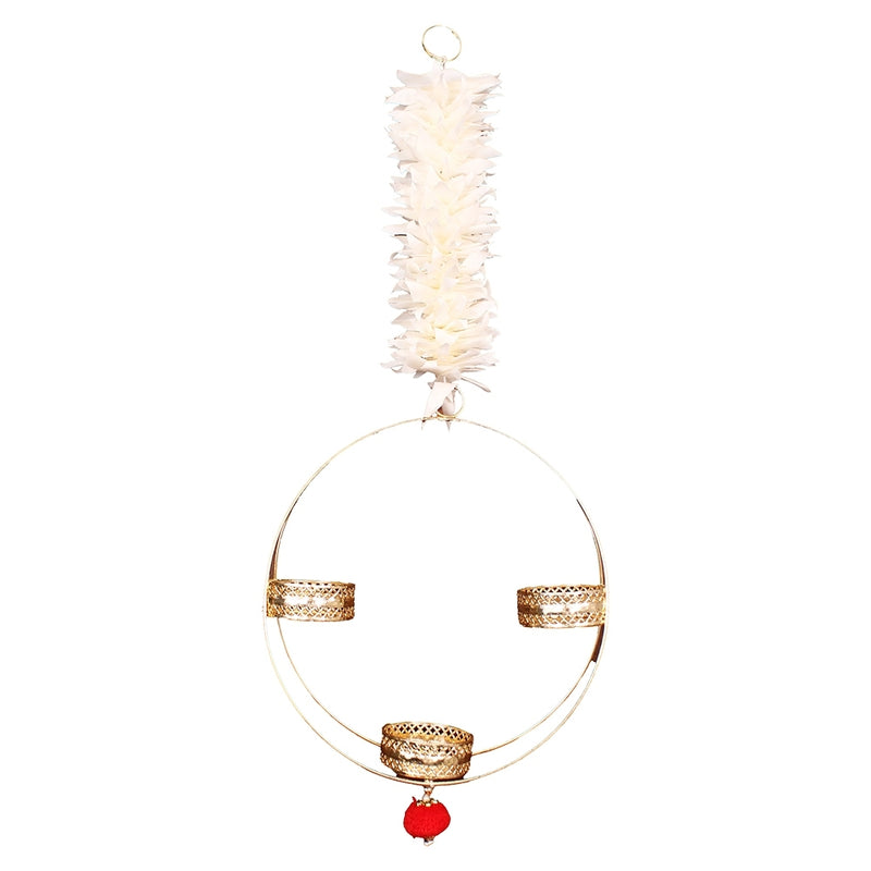 Decorative Gajra Hanging Diya 2 - White & Gold 1 Unit