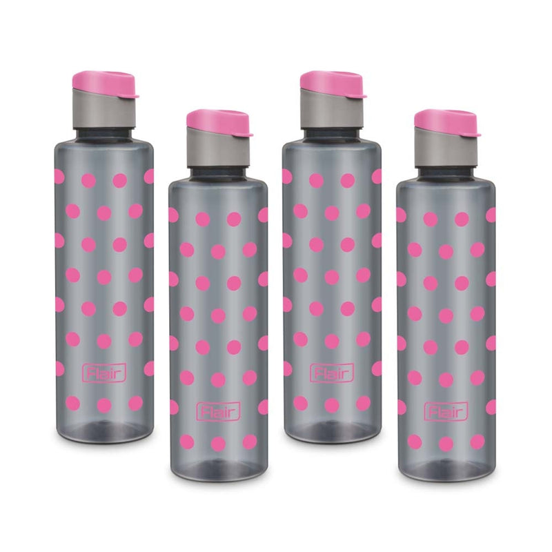 Flair Polka Pet Bottle With Fliptop Lid (1000 ml) - Pink Set of 4