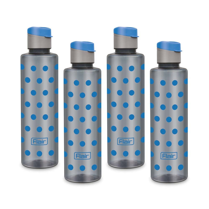 Flair Polka Pet Bottle With Fliptop Lid (1000 ml) - Blue Set of 4