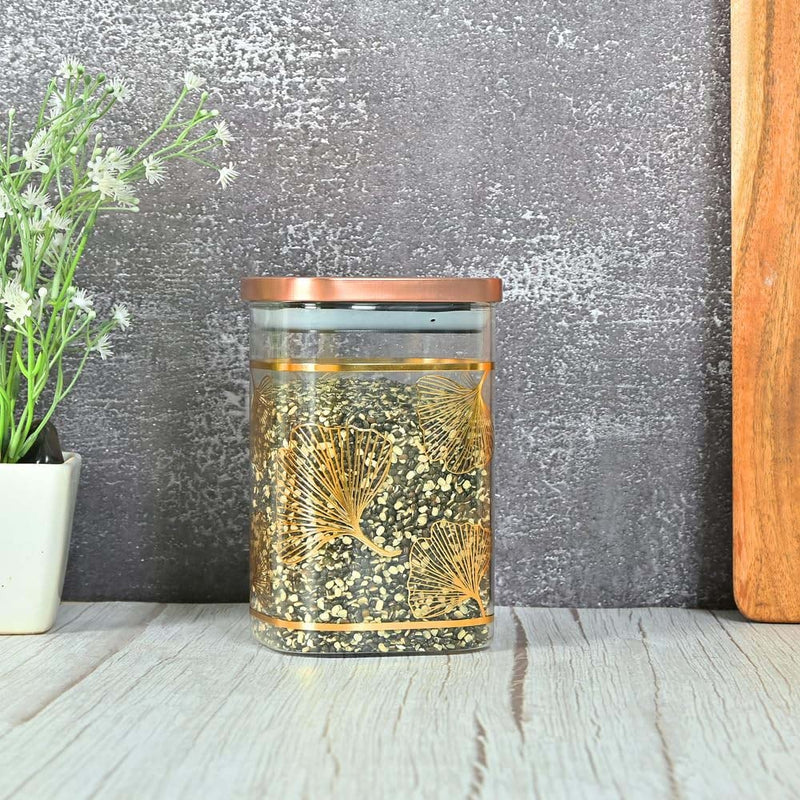 Femora Glassware Square Storage Jar With Stainless Steel Lid 1100 ml