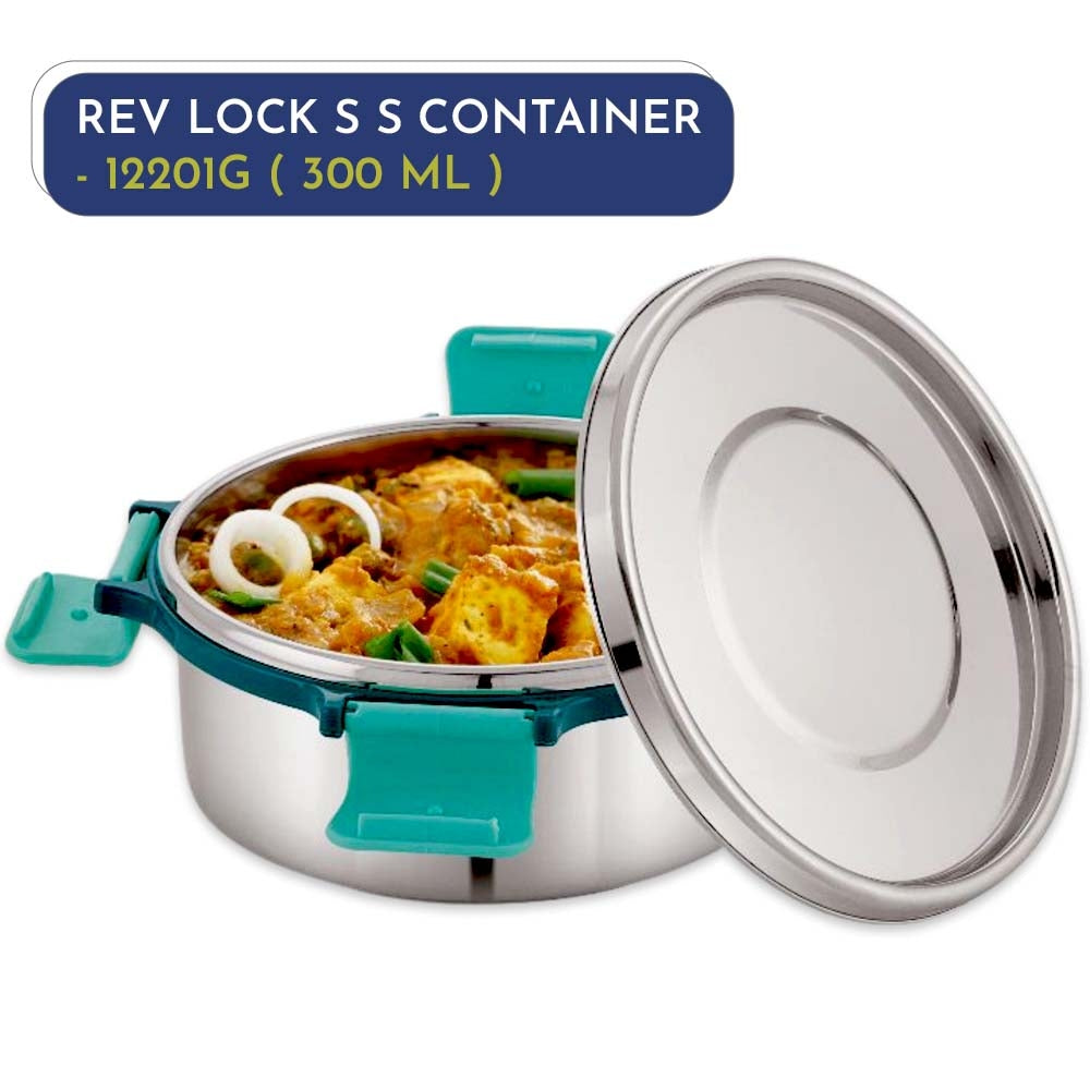 Magnus Rev Lock Stainless Steel Container 300 ml - Teal & Silver 1 U