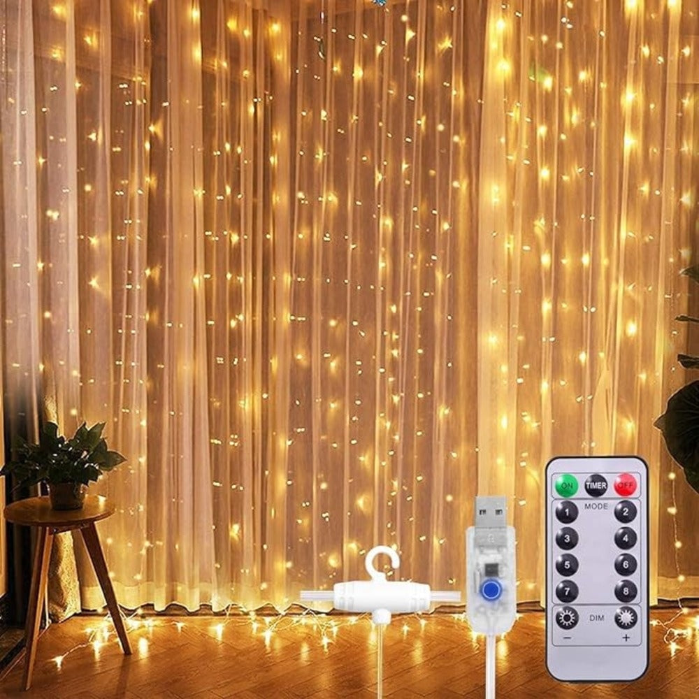 Desidiya Fairy Curtain Light 300 LED With Remote - Warm White 3 Metres