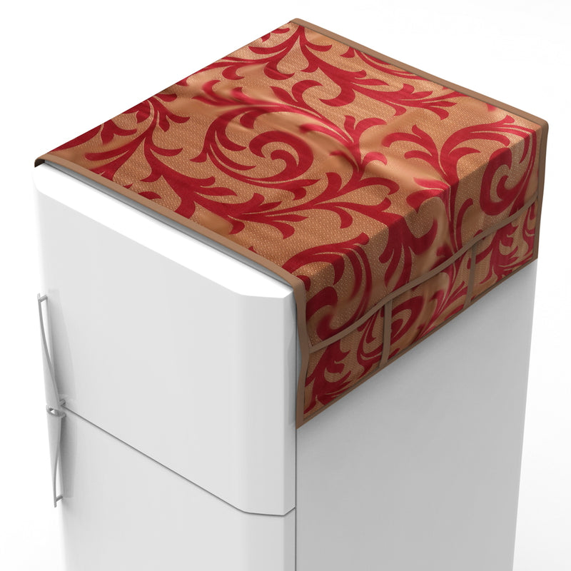 VAA Polyester Abstract Print Fridge Top Cover - Maroon & Beige 1 Unit