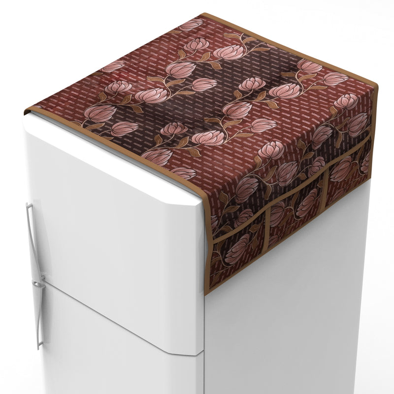 VAA Polyester Floral Print Fridge Top Cover - Brown 1 Unit