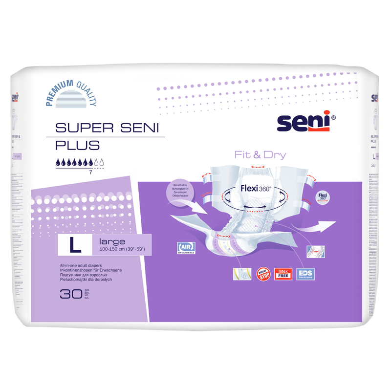 Seni Super Plus Breathable Adult Diapers - Large (30 Pieces)