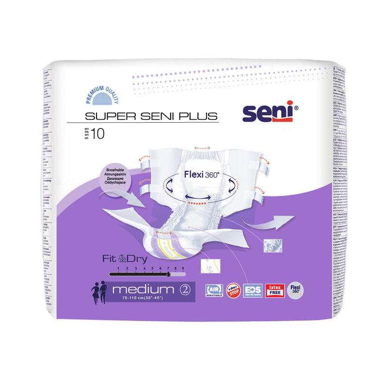 Seni Super Plus Breathable Adult Diapers - Medium (10 Pieces)