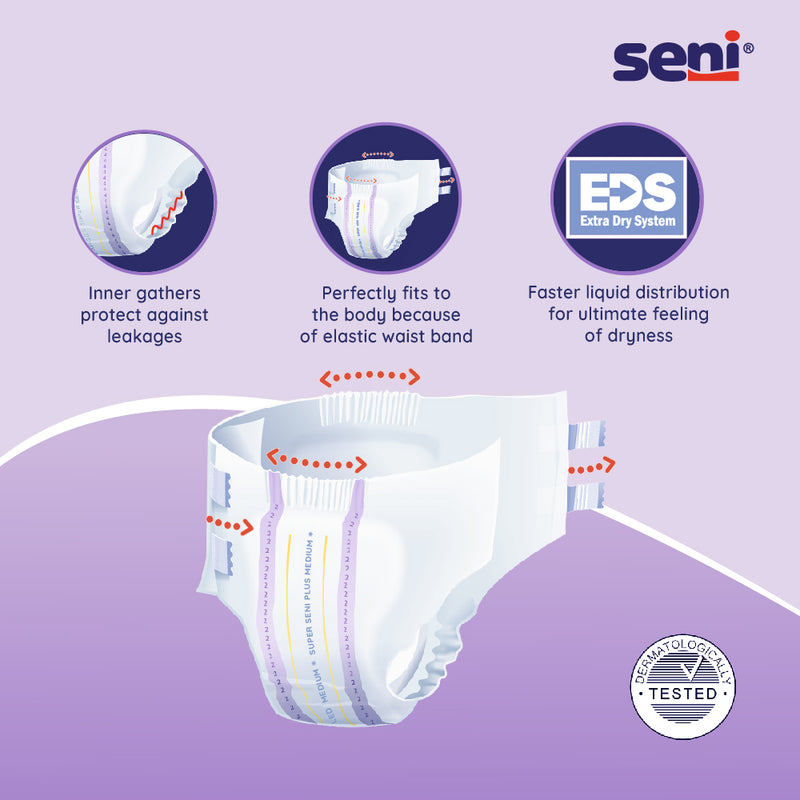 Seni Super Plus Breathable Adult Diapers - Large (30 Pieces)