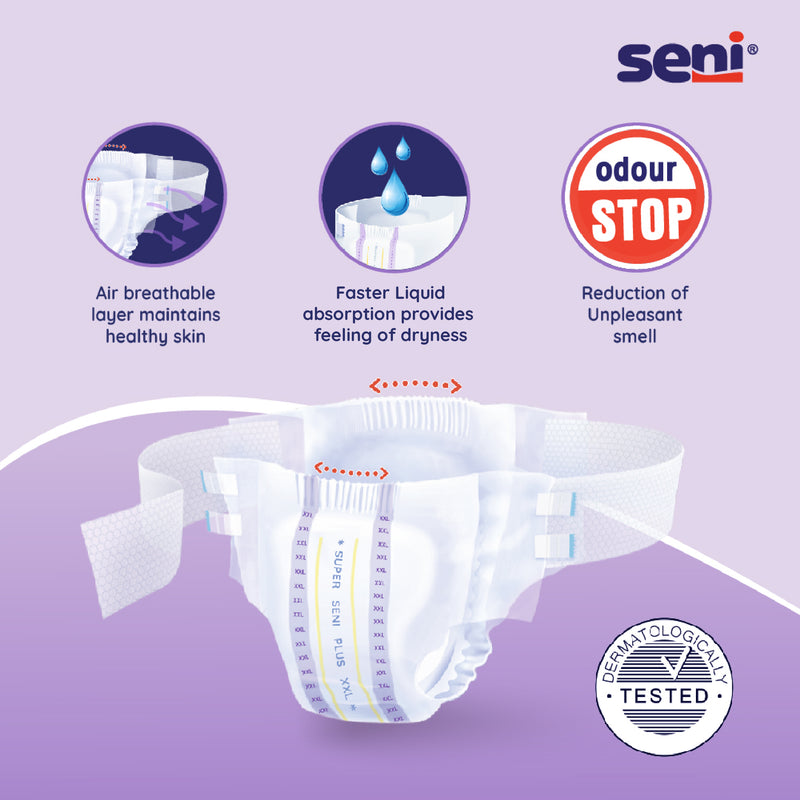 Seni Super Plus Breathable Adult Diapers - Large (10 Pieces)