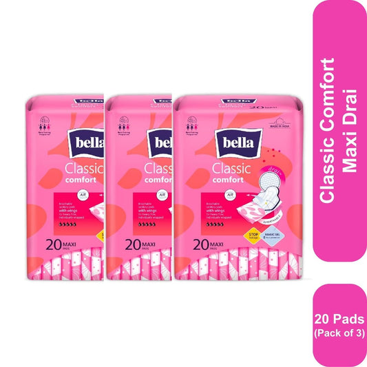 Bella Classic Comfort Maxi Drai Sanitary Napkins 20 Pcs (Pack of 3)