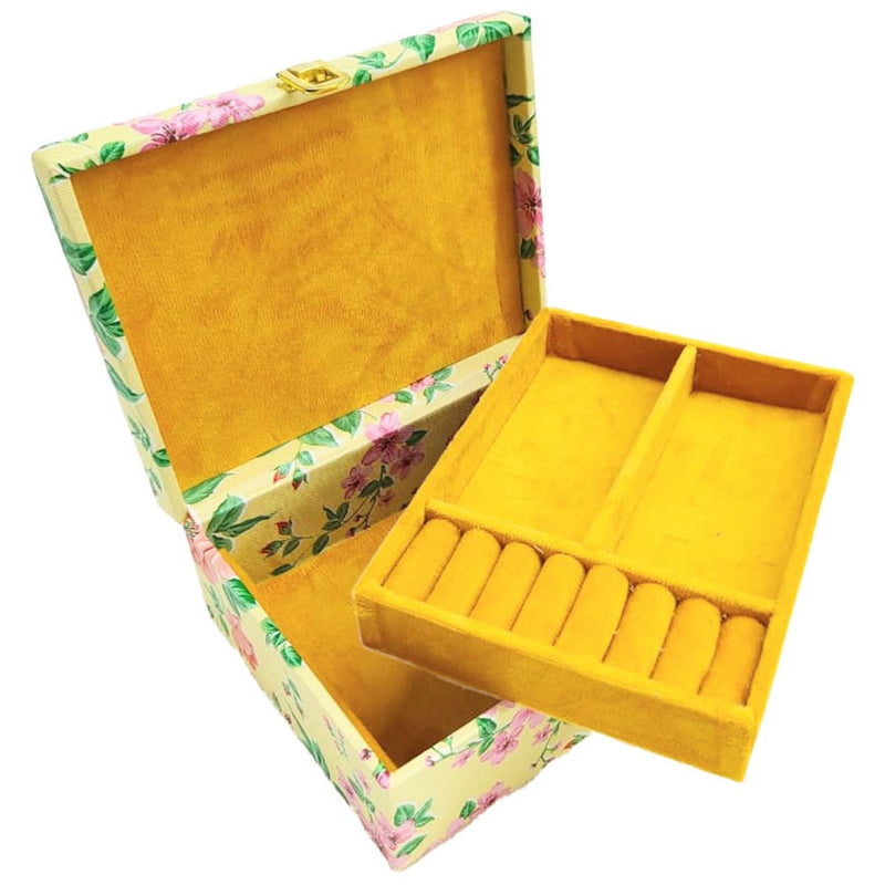 Karv Lockable Printed Faux Leather Jewellery Box - Medium (Yellow) 1 Unit