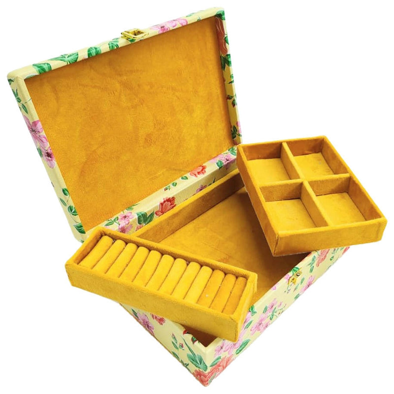 Karv Lockable Printed Faux Leather Jewellery Box - Large (Yellow) 1 Unit