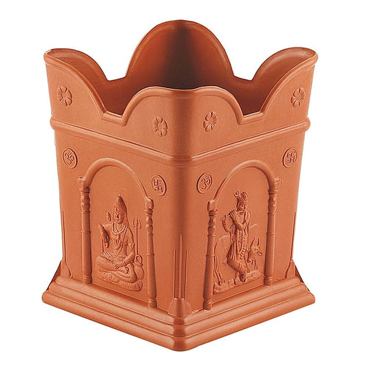 Rajesh Small Square Tulsi Pot - Brown 1 Unit