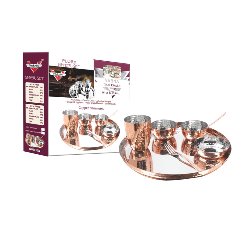 Varna Copper Hammered Dinner Set Set of 7