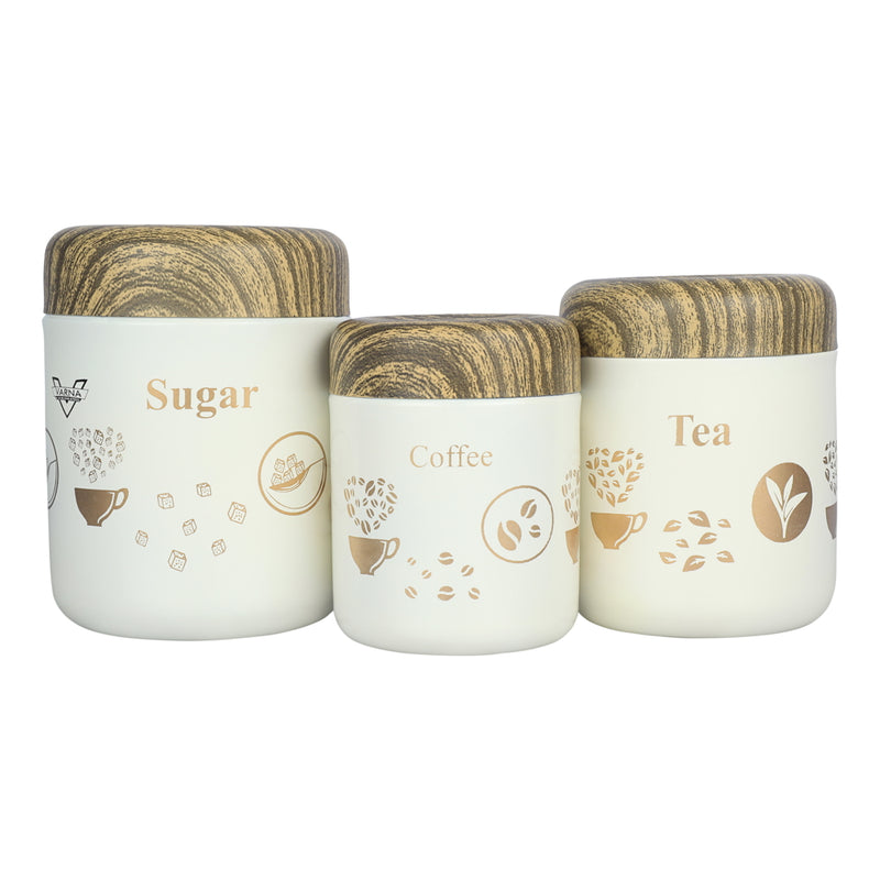 Varna Wooden Finish Tea Coffee and Sugar Containers Set of 3