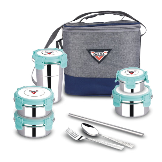 Varna Stainless Steel Lunch Box - Green Set of 5