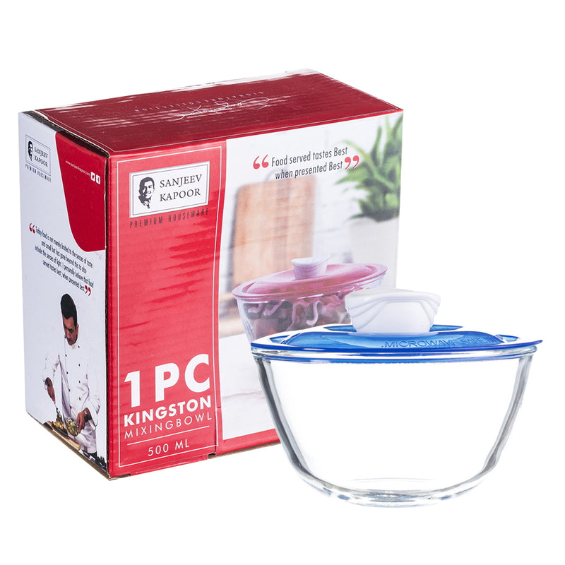 Sanjeev Kapoor Kingston Borosilicate Mixing Bowl with Blue Lid 500 ml