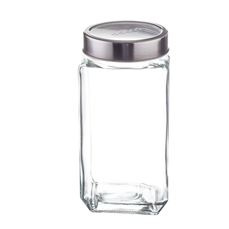 Soogo Glassware Cube Jar With Steel Lid 1 Litre