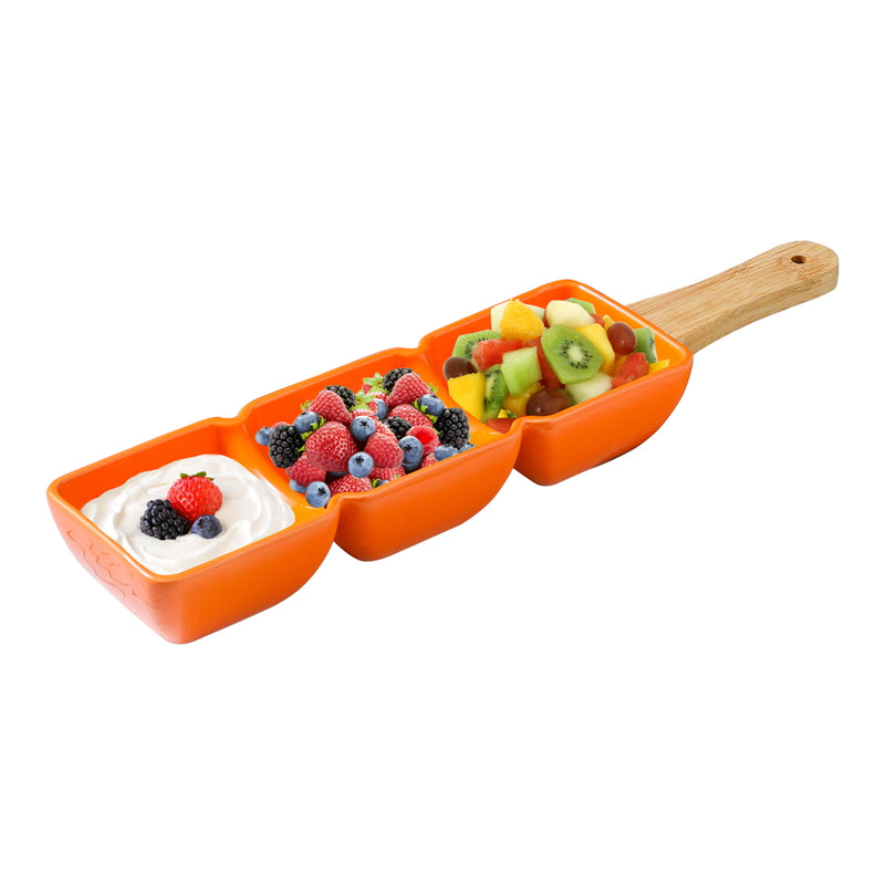 Yamasin Pyramid 3 Compartment Snack Dish Platter - Orange 39 cm