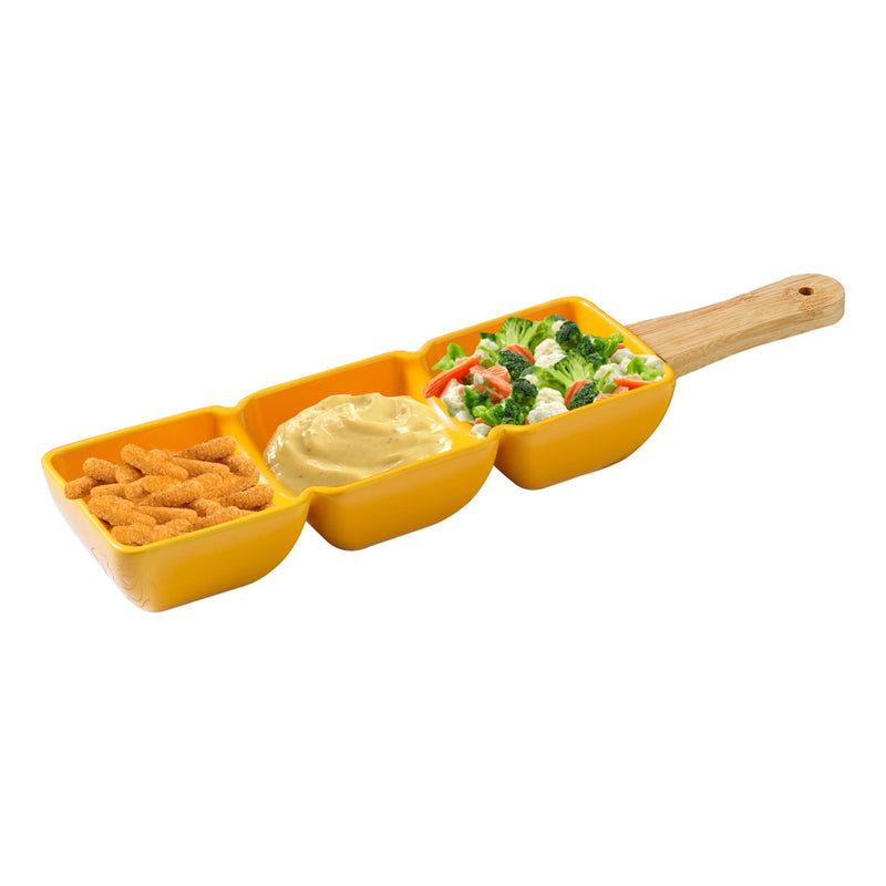 Yamasin Pyramid 3 Compartment Snack Dish Platter - Yellow 39 cm