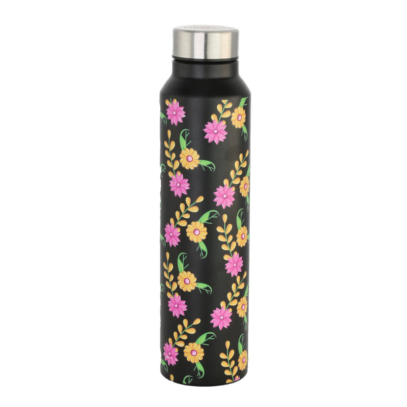 Nelcon Stainless Steel UV Printed & 3D Pink & Yellow Flowers Water Bottle 1 Litre