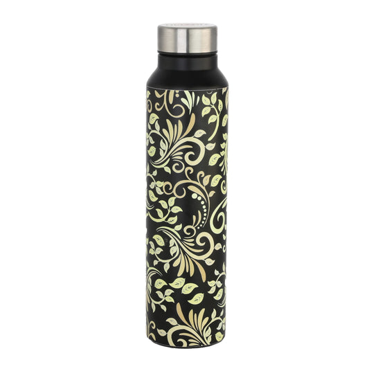 Nelcon Stainless Steel UV Printed & 3D Golden Leaf Water Bottle 1 Litre