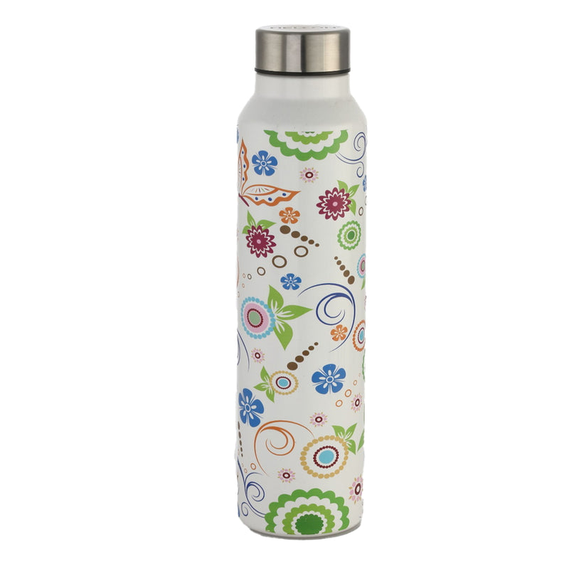 Nelcon Stainless Steel UV Printed & 3D Leaf & Flowers Water Bottle 1 Litre