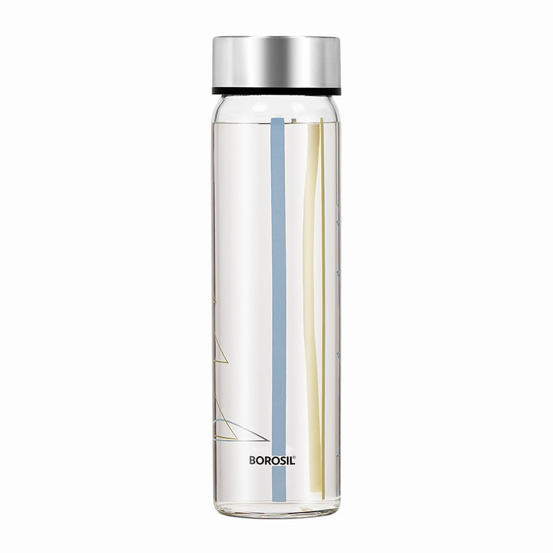 Borosil Sintra Glass Bottle Wide Mouth Silver Lid 550 ml