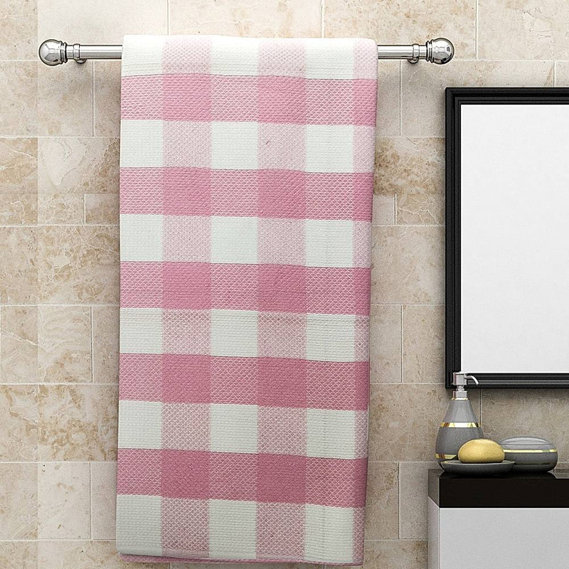 Athom Living Big Checks Bath Towel 210 GSM - Pink (75x150 cm) 1 Unit