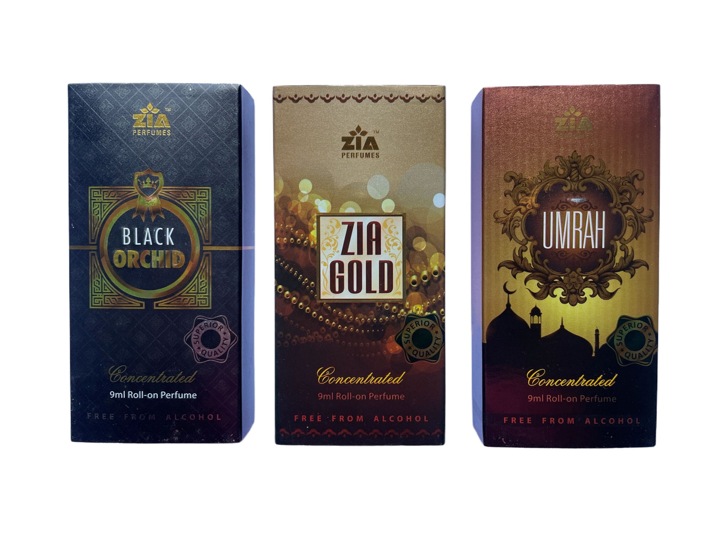 Ramzan Special Zia Attar Combo – Black Orchid, Gold & Umrah (9ml Each)