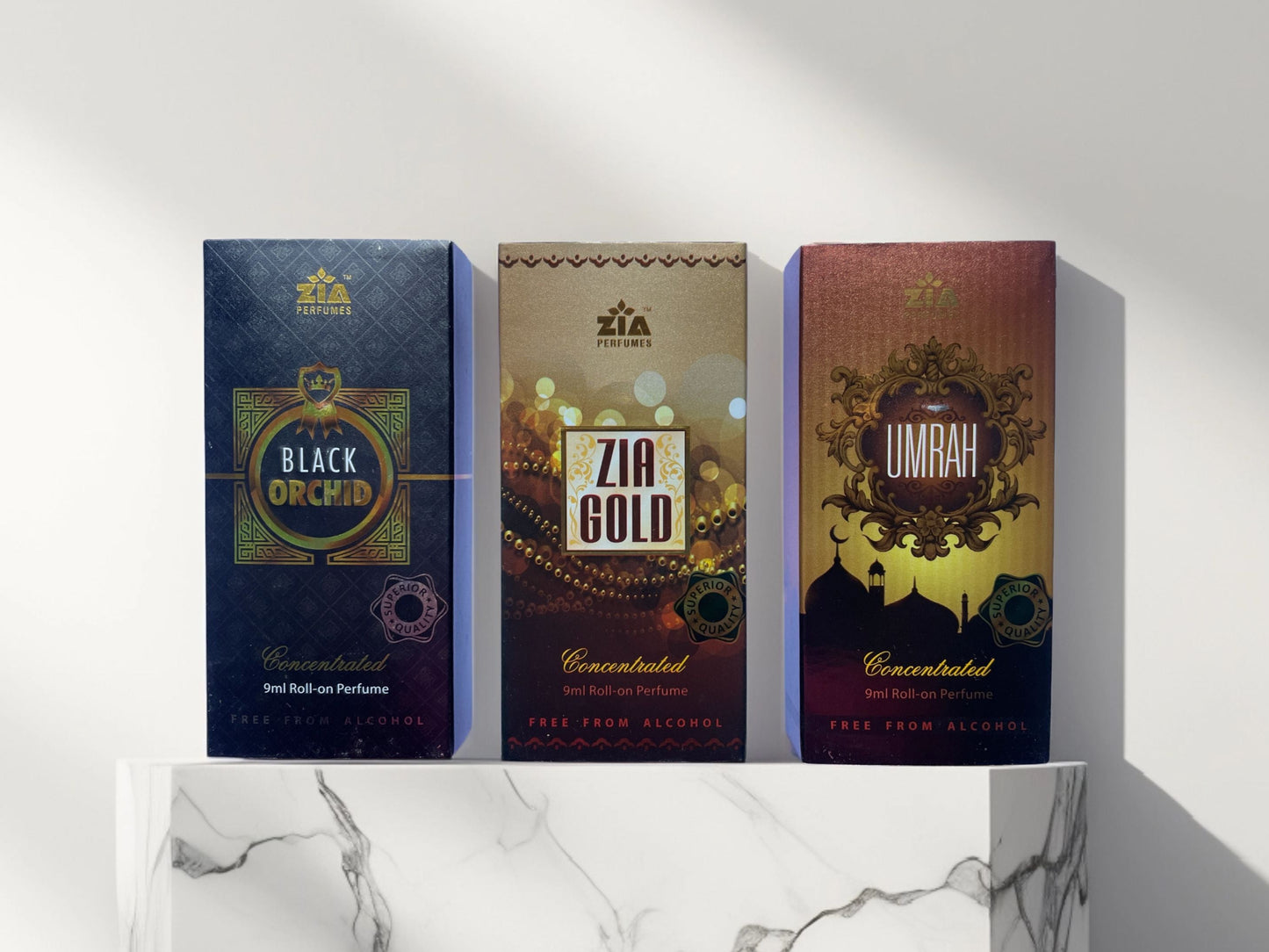 Ramzan Special Zia Attar Combo – Black Orchid, Gold & Umrah (9ml Each)