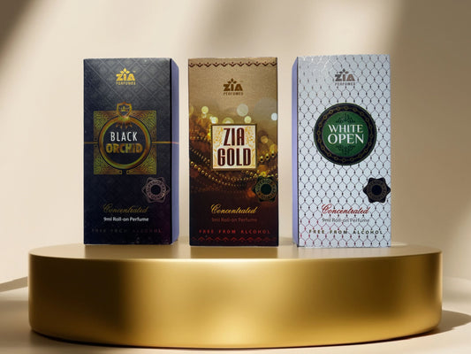 Ramzan Special Zia Attar Combo – Black Orchid, Gold & White Open (9ml Each)