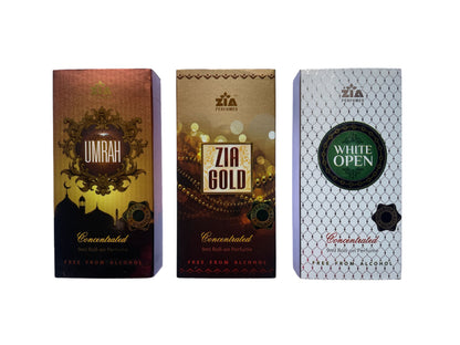 Ramzan Special Zia Attar Trio – Umrah, Gold & White Open (9ml Each)