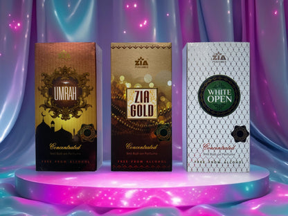 Ramzan Special Zia Attar Trio – Umrah, Gold & White Open (9ml Each)