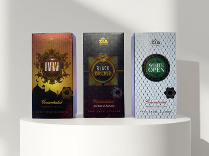 Ramzan Special Zia Attar Combo – Umrah, Black Orchid & White Open (9ml Each)