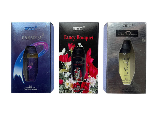 Ramzan Special Attar Combo - Aco Paradise, Fancy Bouquet & La Duna (3 x 8ML)