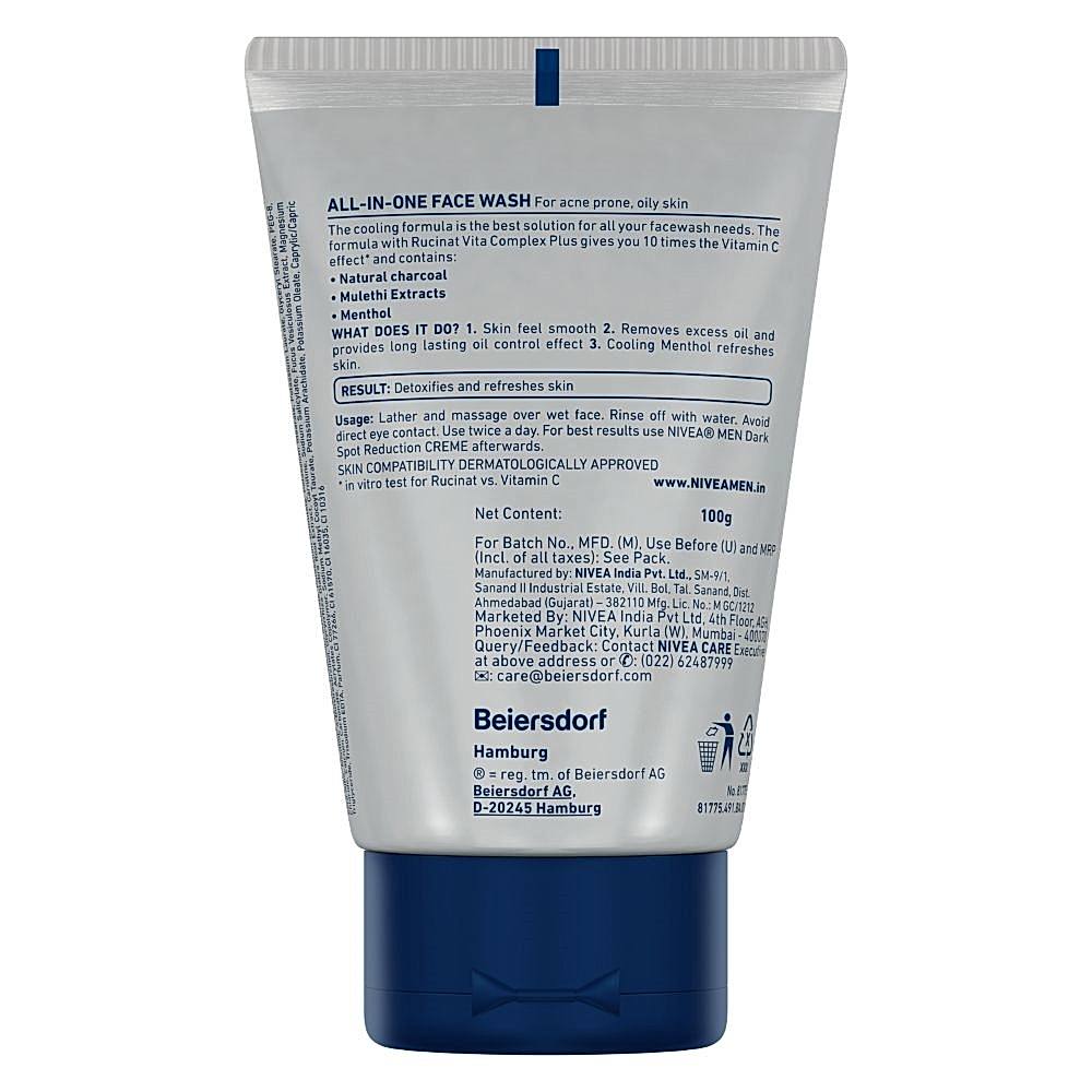 Nivea Men Oil Control Charcoal Face Wash : 100 gms