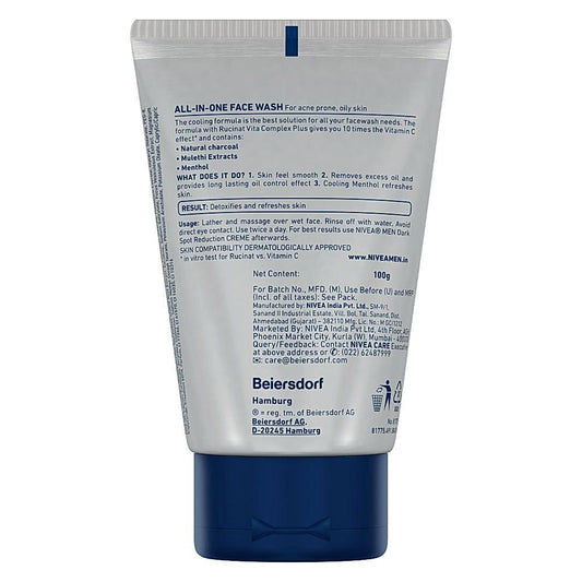 Nivea Men Oil Control Charcoal Face Wash : 100 gms