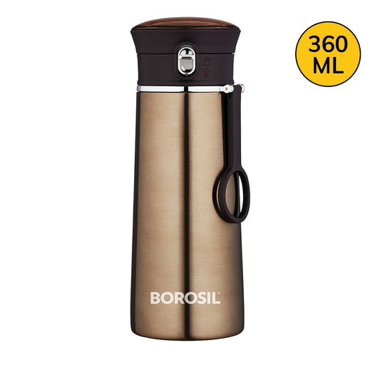 Borosil Travelese Vacuum Insulated Water Bottle - Brown 360 ml