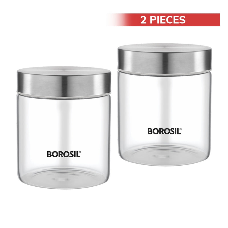 Borosil Endura Glass Jar with stainless Steel Lid - 600 ml 2 Pieces