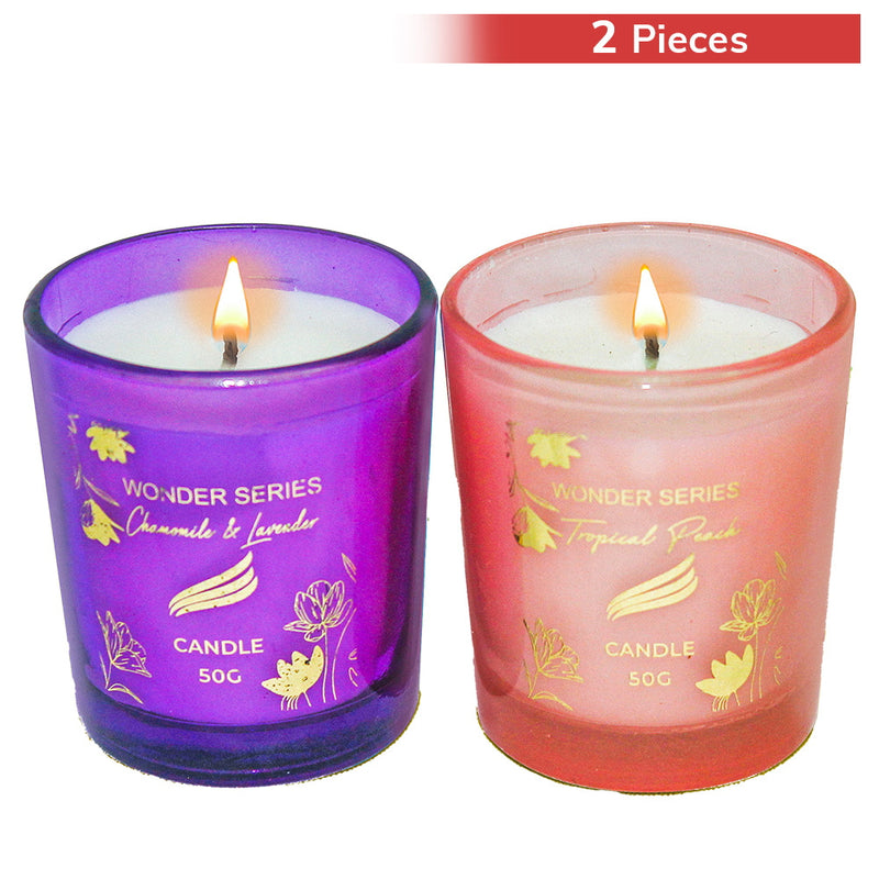 Pan Aromas Wonder Series Shot Glass Candle - Purple & Peach 2 Pieces